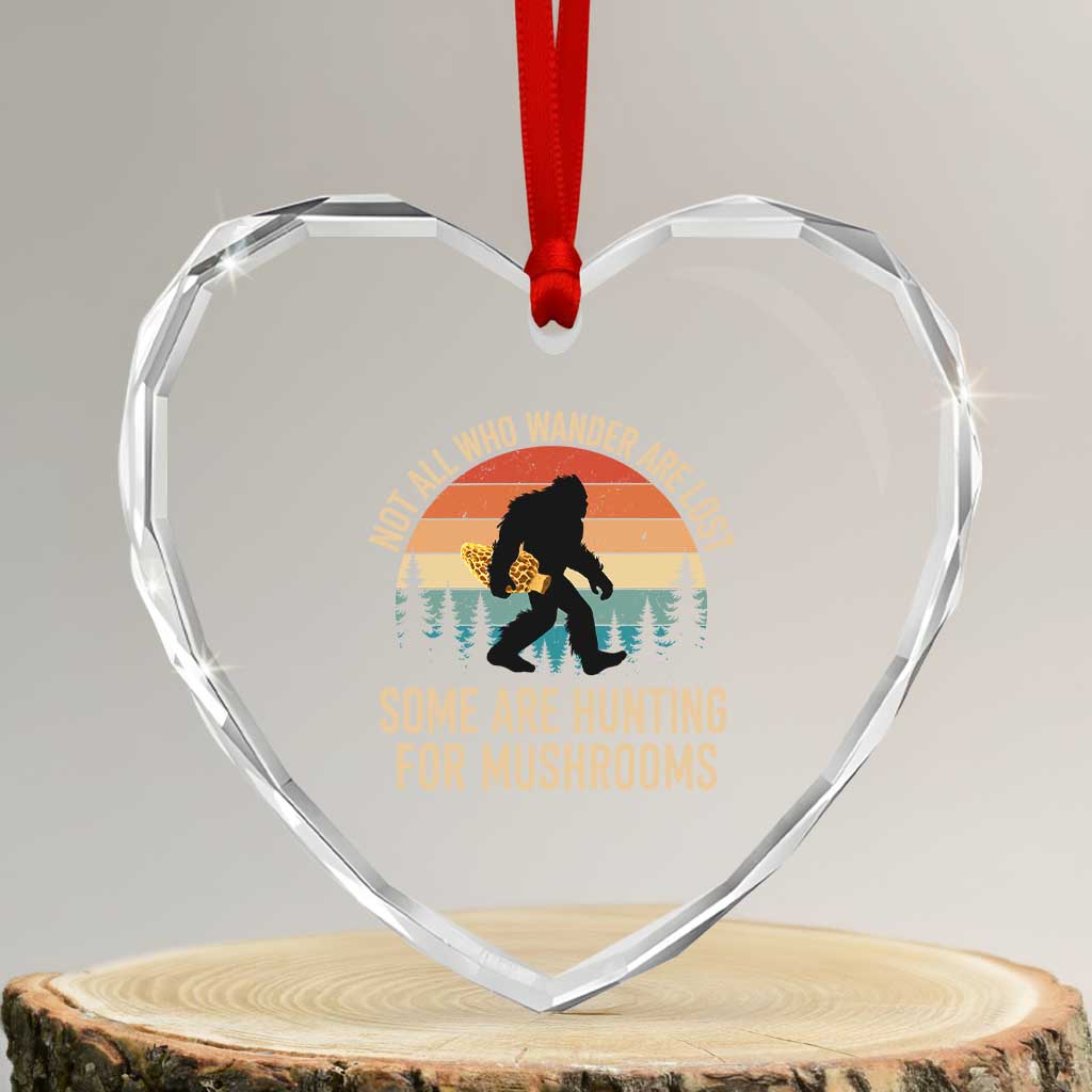 Bigfoot Mushroom Lovers Heart Crystal Glass Ornament Retro Sasquatch Fungi Morel Mushroom