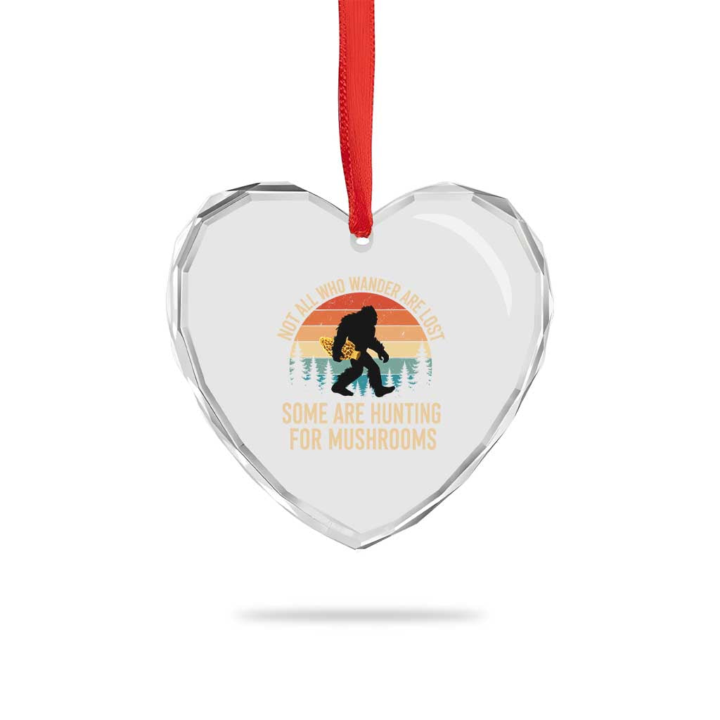 Bigfoot Mushroom Lovers Heart Crystal Glass Ornament Retro Sasquatch Fungi Morel Mushroom