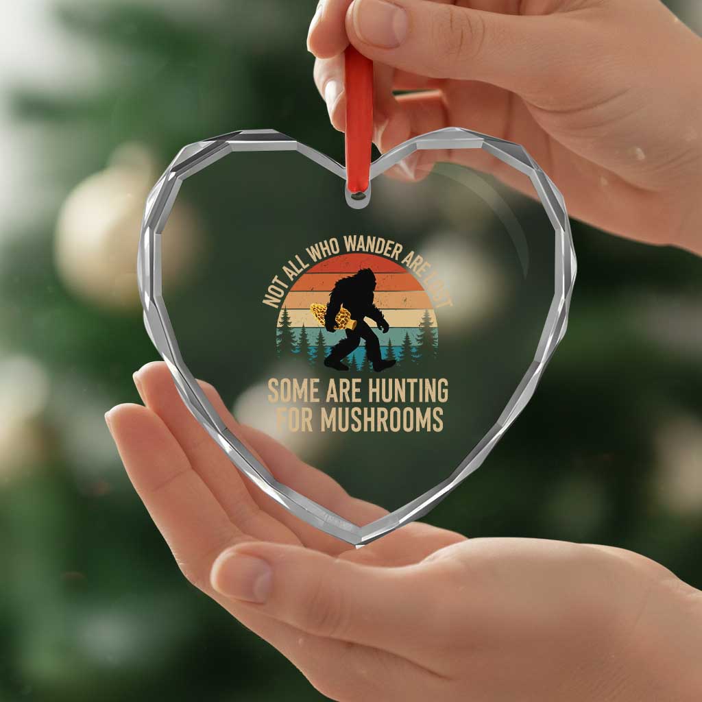Bigfoot Mushroom Lovers Heart Crystal Glass Ornament Retro Sasquatch Fungi Morel Mushroom