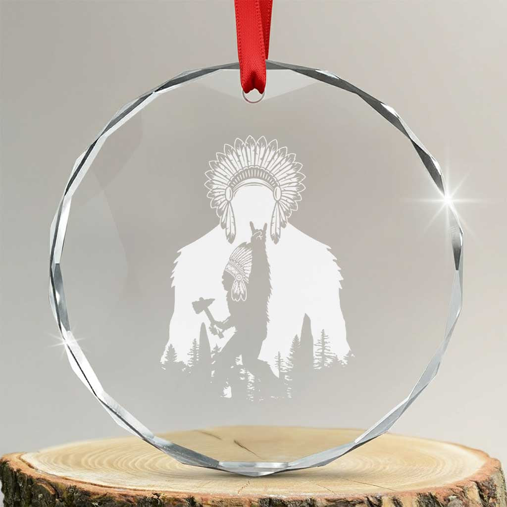 Bigfoot Native American Chief Crystal Glass Ornament Hunting Spear Warrior Graphic