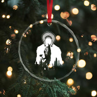 Bigfoot Native American Chief Crystal Glass Ornament Hunting Spear Warrior Graphic