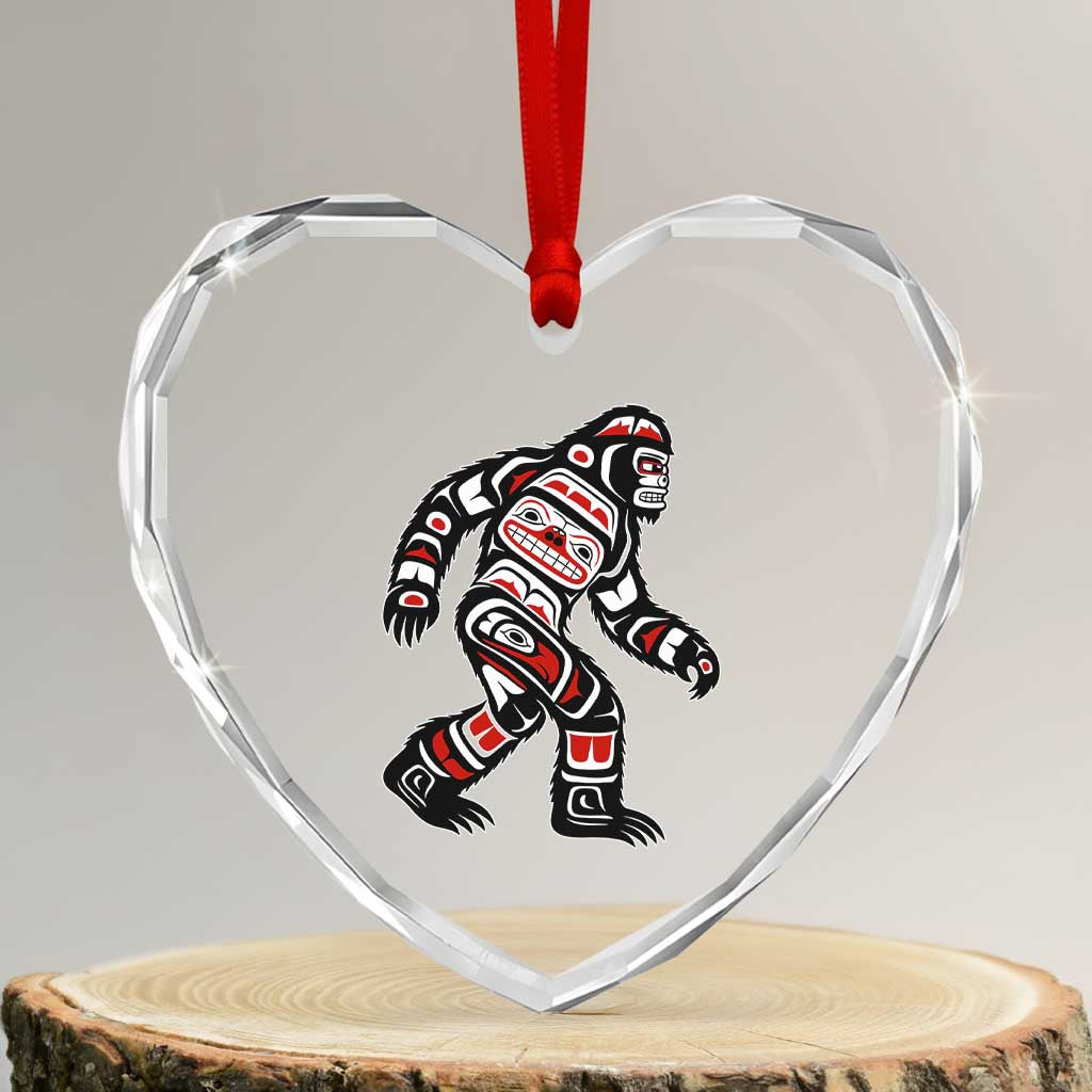 Bigfoot Native American Northwest Coast Art Heart Crystal Glass Ornament