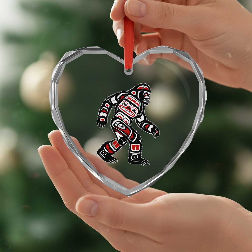 Bigfoot Native American Northwest Coast Art Heart Crystal Glass Ornament