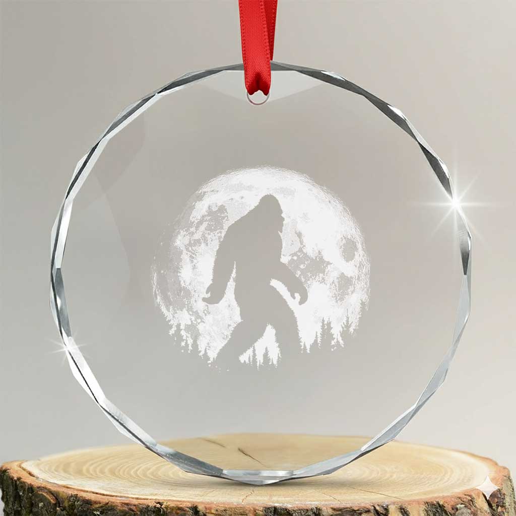 Bigfoot Night Stroll Crystal Glass Ornament Cool Full Moon & Trees Sasquatch - Wonder Print Shop