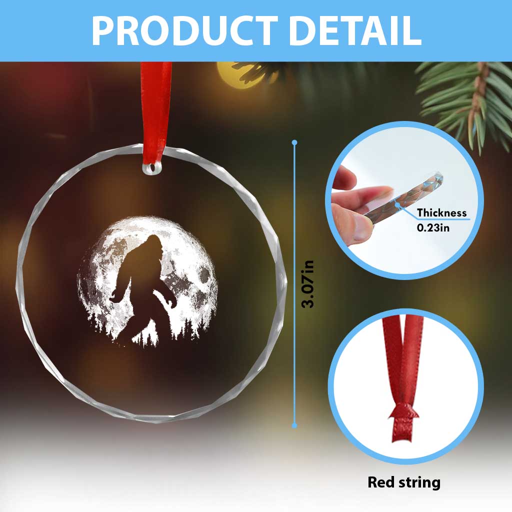 Bigfoot Night Stroll Crystal Glass Ornament Cool Full Moon & Trees Sasquatch - Wonder Print Shop