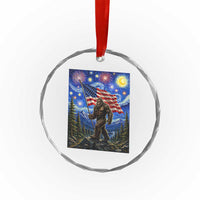 Bigfoot Patriotic 250 Years of Freedom Crystal Glass Ornament American USA Flag Stary Night