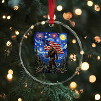 Bigfoot Patriotic 250 Years of Freedom Crystal Glass Ornament American USA Flag Stary Night