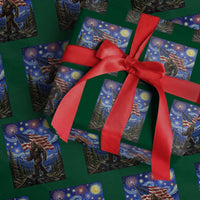 Bigfoot Patriotic 250 Years of Freedom Wrapping Paper Roll American USA Flag Stary Night