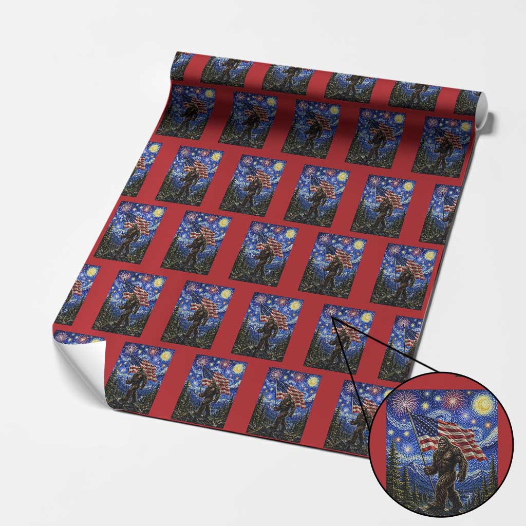 Bigfoot Patriotic 250 Years of Freedom Wrapping Paper Roll American USA Flag Stary Night