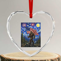 Bigfoot Patriotic 250 Years of Freedom Heart Crystal Glass Ornament American USA Flag Stary Night