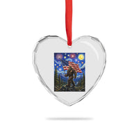 Bigfoot Patriotic 250 Years of Freedom Heart Crystal Glass Ornament American USA Flag Stary Night