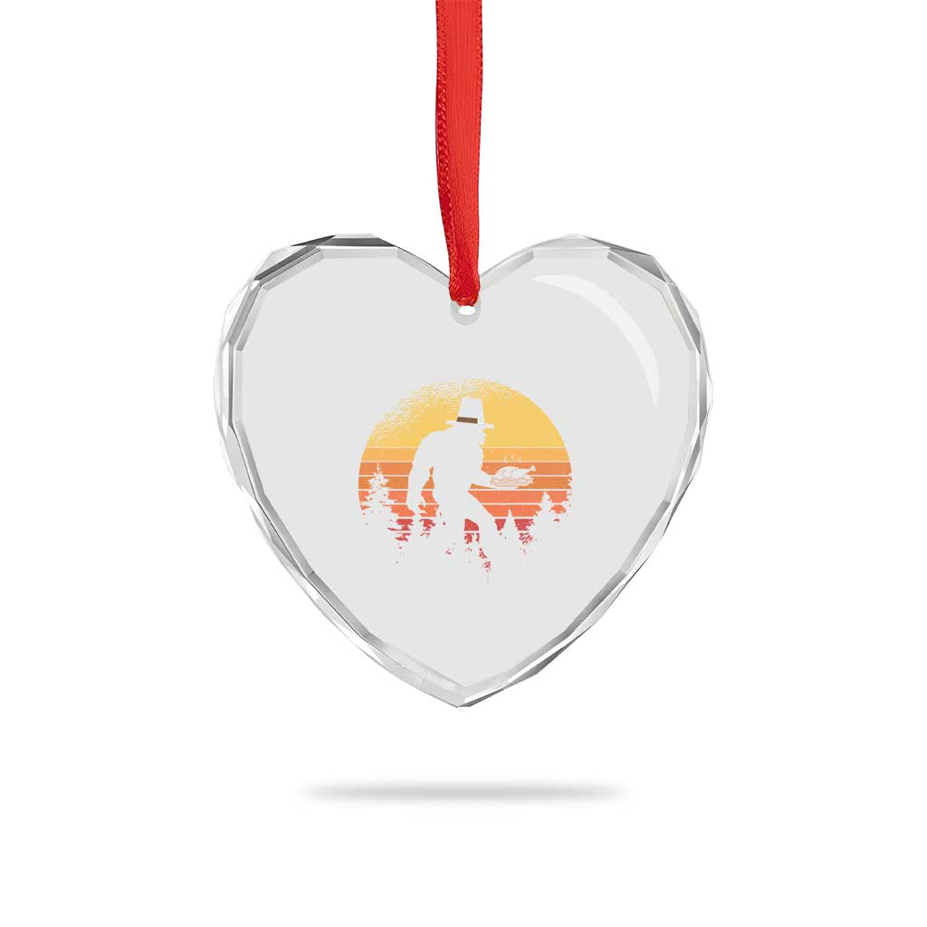 Bigfoot Pilgrim Turkey Pumpkin Thanksgiving Day Heart Crystal Glass Ornament - Wonder Print Shop