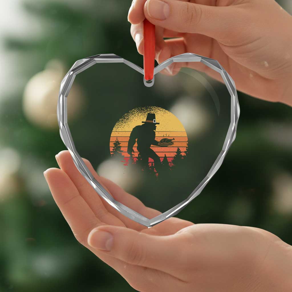 Bigfoot Pilgrim Turkey Pumpkin Thanksgiving Day Heart Crystal Glass Ornament - Wonder Print Shop