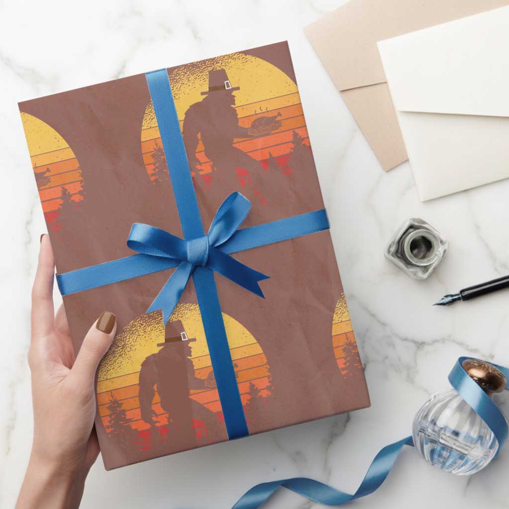 Bigfoot Pilgrim Turkey Pumpkin Thanksgiving Day Wrapping Paper Roll - Wonder Print Shop