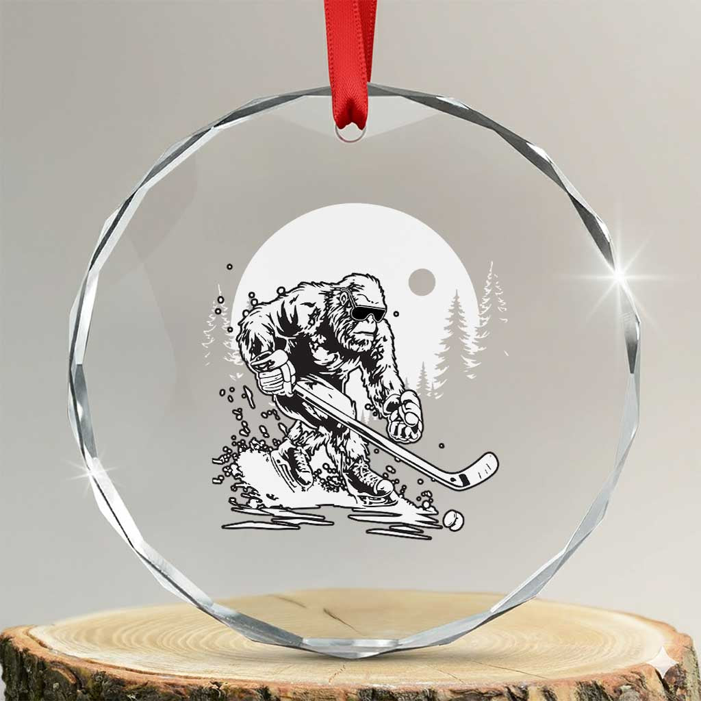 Bigfoot Playing Ice Hockey Crystal Glass Ornament Funny Cryptid Sports Gift - Wonder Print Shop