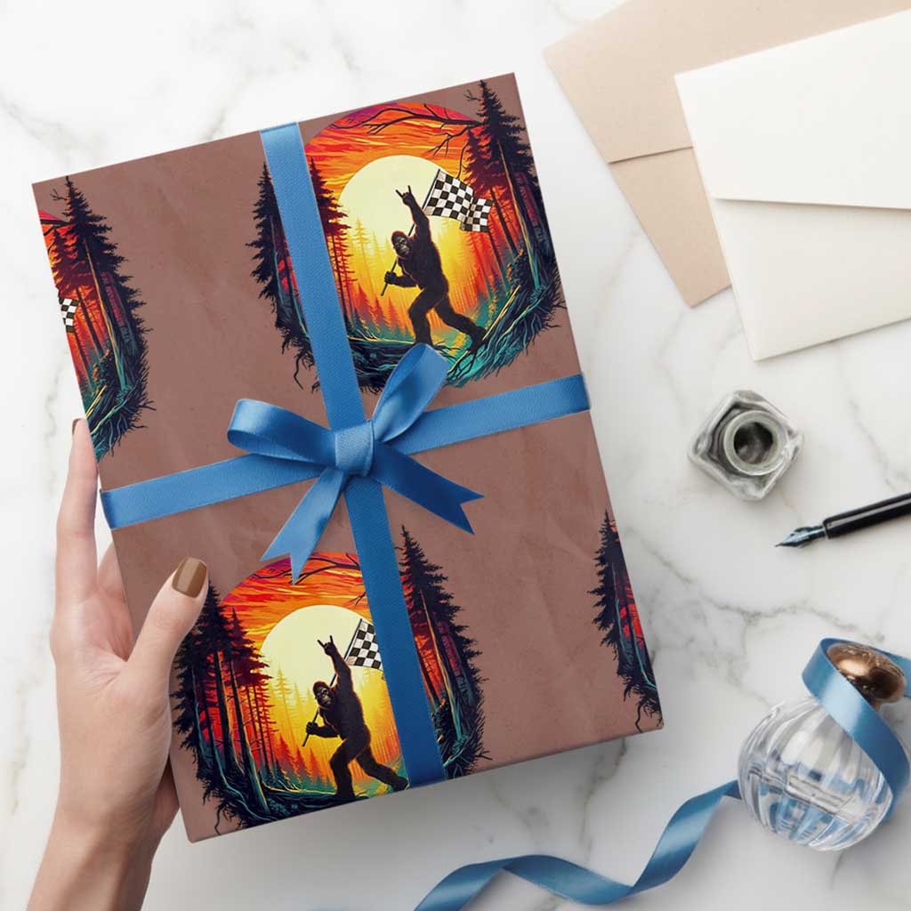 Bigfoot Racing Wrapping Paper Roll Sasquatch Checkered Flag - Wonder Print Shop