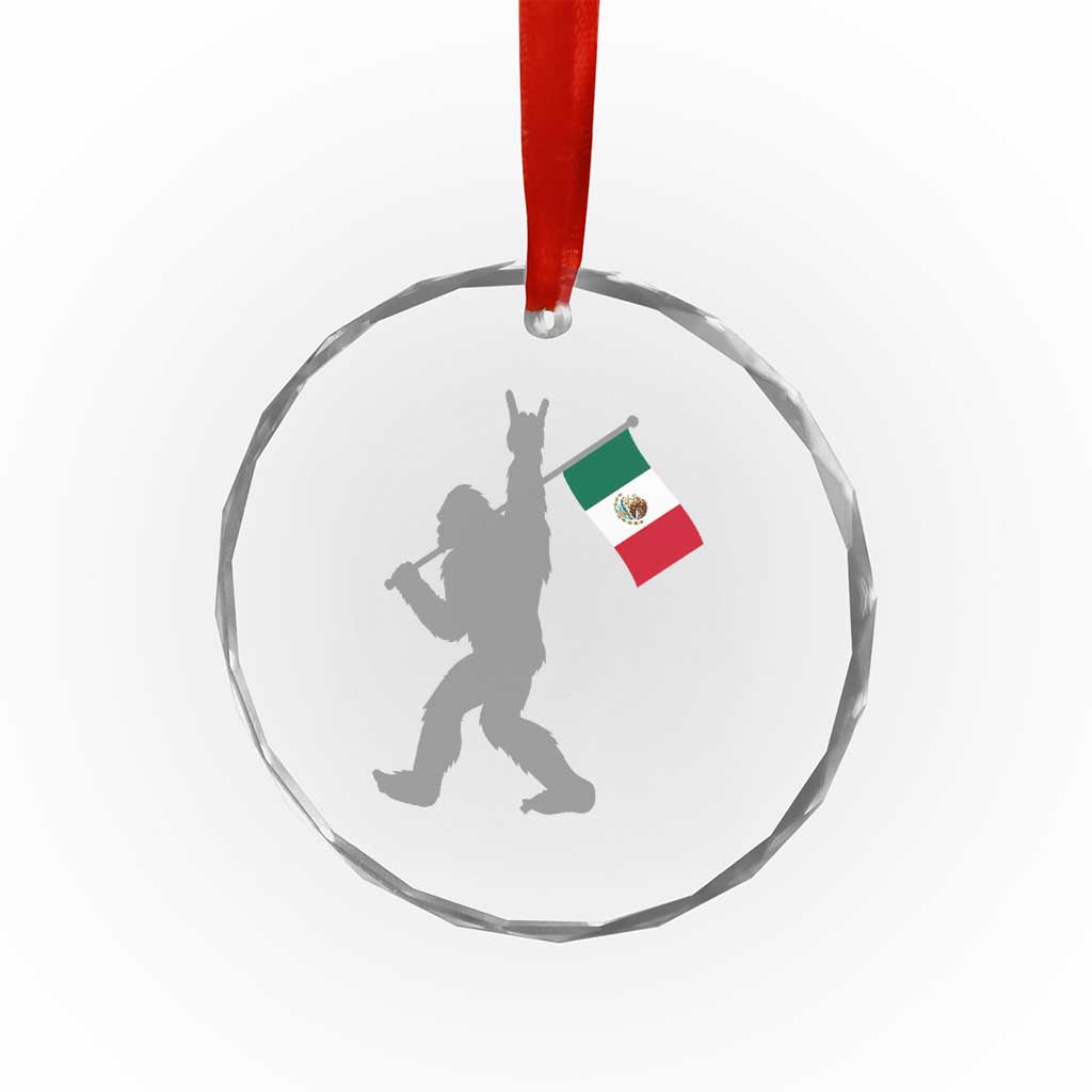 Bigfoot Rock On Hold Mexico Flag Sasquatch Believers Crystal Glass Ornament