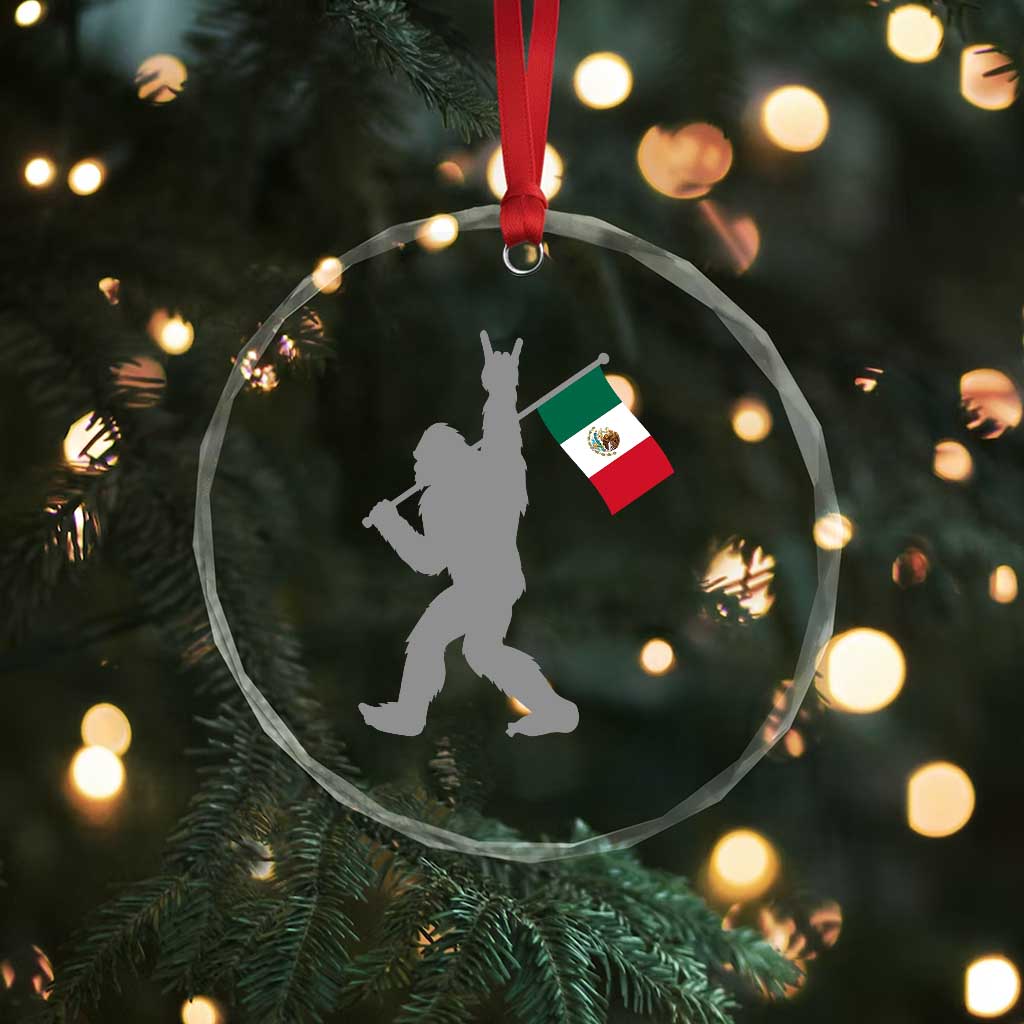 Bigfoot Rock On Hold Mexico Flag Sasquatch Believers Crystal Glass Ornament