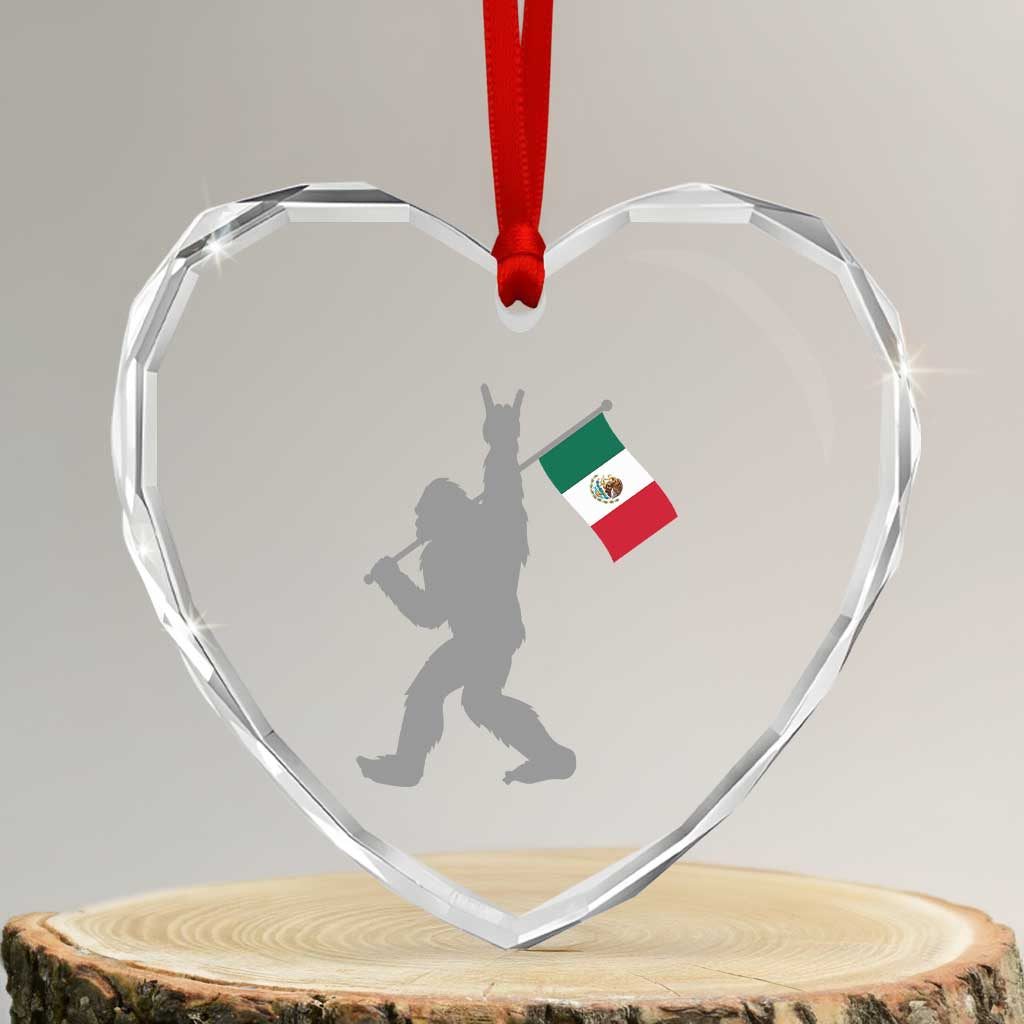 Bigfoot Rock On Hold Mexico Flag Sasquatch Believers Heart Crystal Glass Ornament