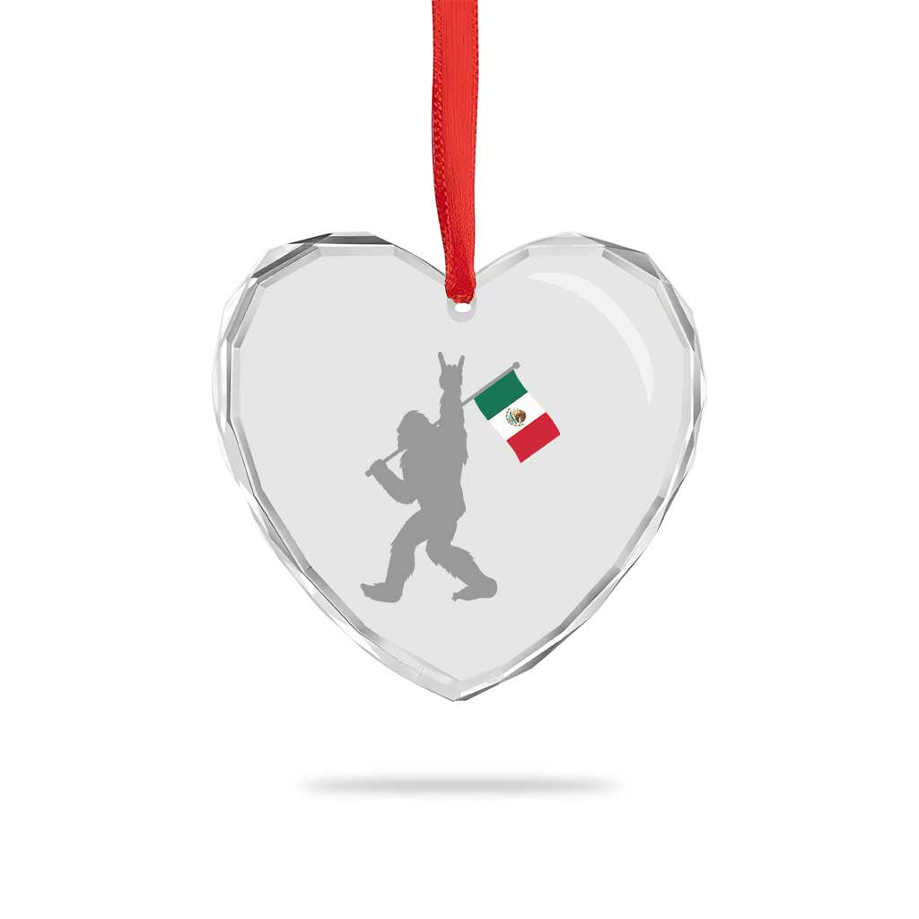 Bigfoot Rock On Hold Mexico Flag Sasquatch Believers Heart Crystal Glass Ornament