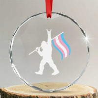 Bigfoot Rock On Trans Pride Flag Crystal Glass Ornament Sasquatch LGBTQ Ally