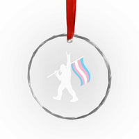 Bigfoot Rock On Trans Pride Flag Crystal Glass Ornament Sasquatch LGBTQ Ally