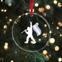 Bigfoot Rock On Trans Pride Flag Crystal Glass Ornament Sasquatch LGBTQ Ally
