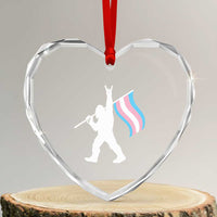Bigfoot Rock On Trans Pride Flag Heart Crystal Glass Ornament Sasquatch LGBTQ Ally