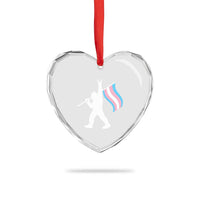 Bigfoot Rock On Trans Pride Flag Heart Crystal Glass Ornament Sasquatch LGBTQ Ally