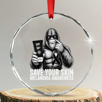 Bigfoot Save Your Skin Crystal Glass Ornament Melanoma Warrior Support
