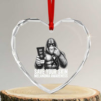 Bigfoot Save Your Skin Heart Crystal Glass Ornament Melanoma Warrior Support