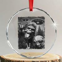 Bigfoot Selfie With Alien Crystal Glass Ornament UFO Funny Sasquatch Rock On Hand Sign - Wonder Print Shop