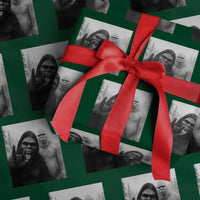 Bigfoot Selfie Xmas Wrapping Paper Roll Sasquatch Yeti Rock On Hand - Wonder Print Shop