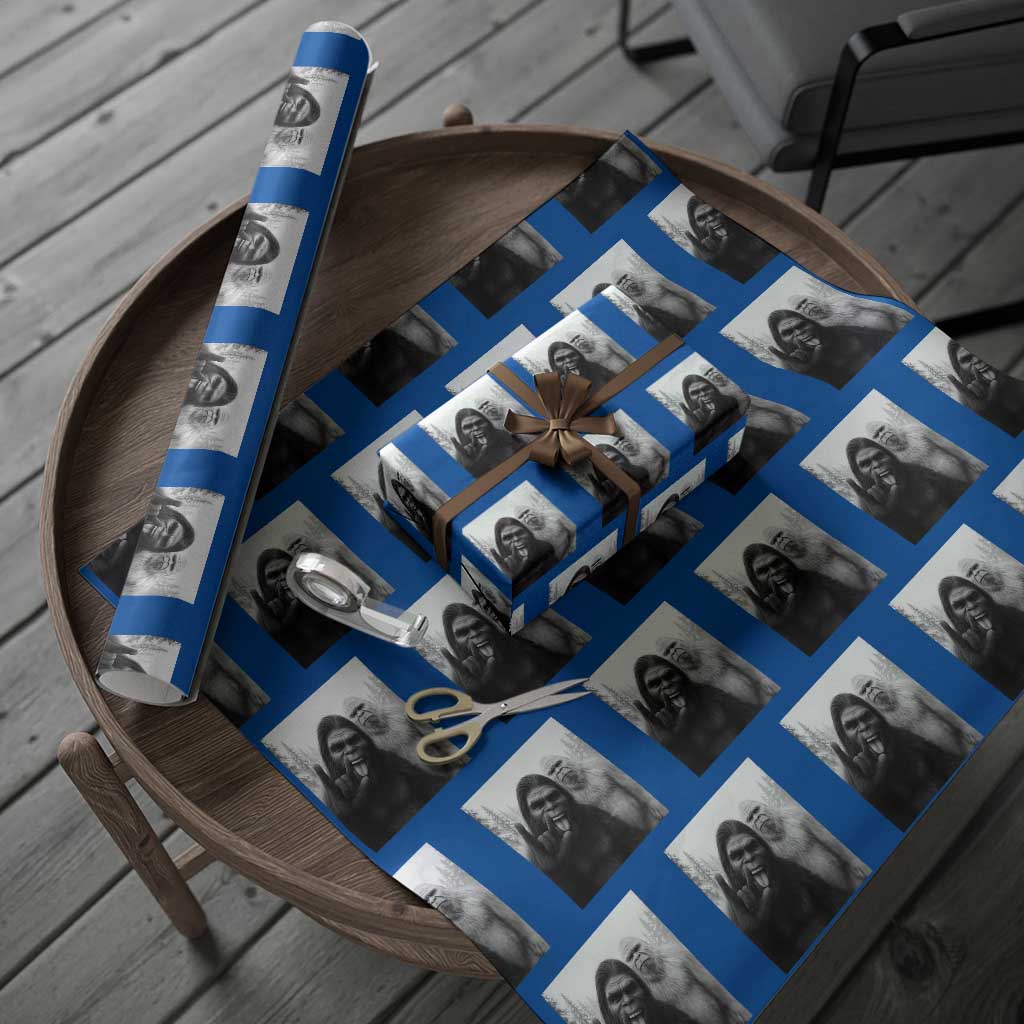 Bigfoot Selfie Xmas Wrapping Paper Roll Sasquatch Yeti Rock On Hand - Wonder Print Shop
