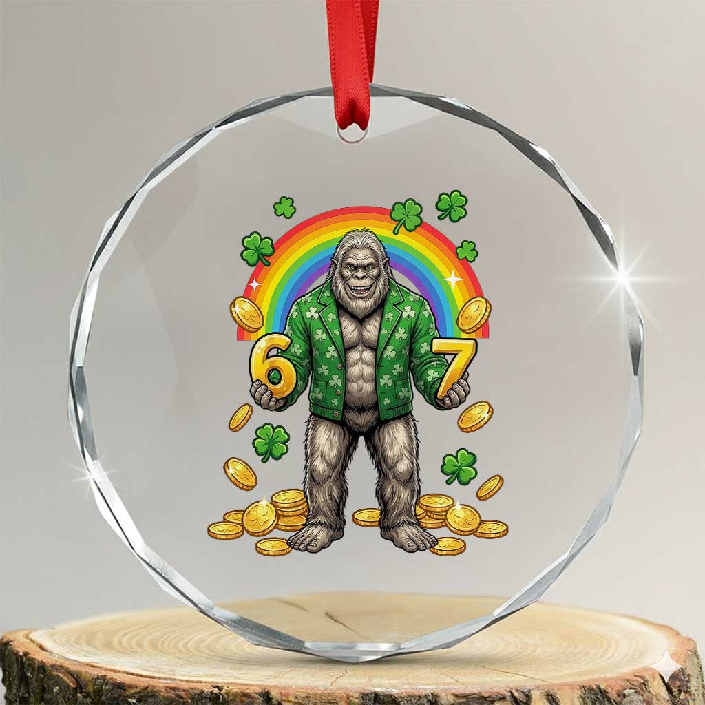 Bigfoot Six Seven Meme Crystal Glass Ornament Funny St Patricks Day Gift