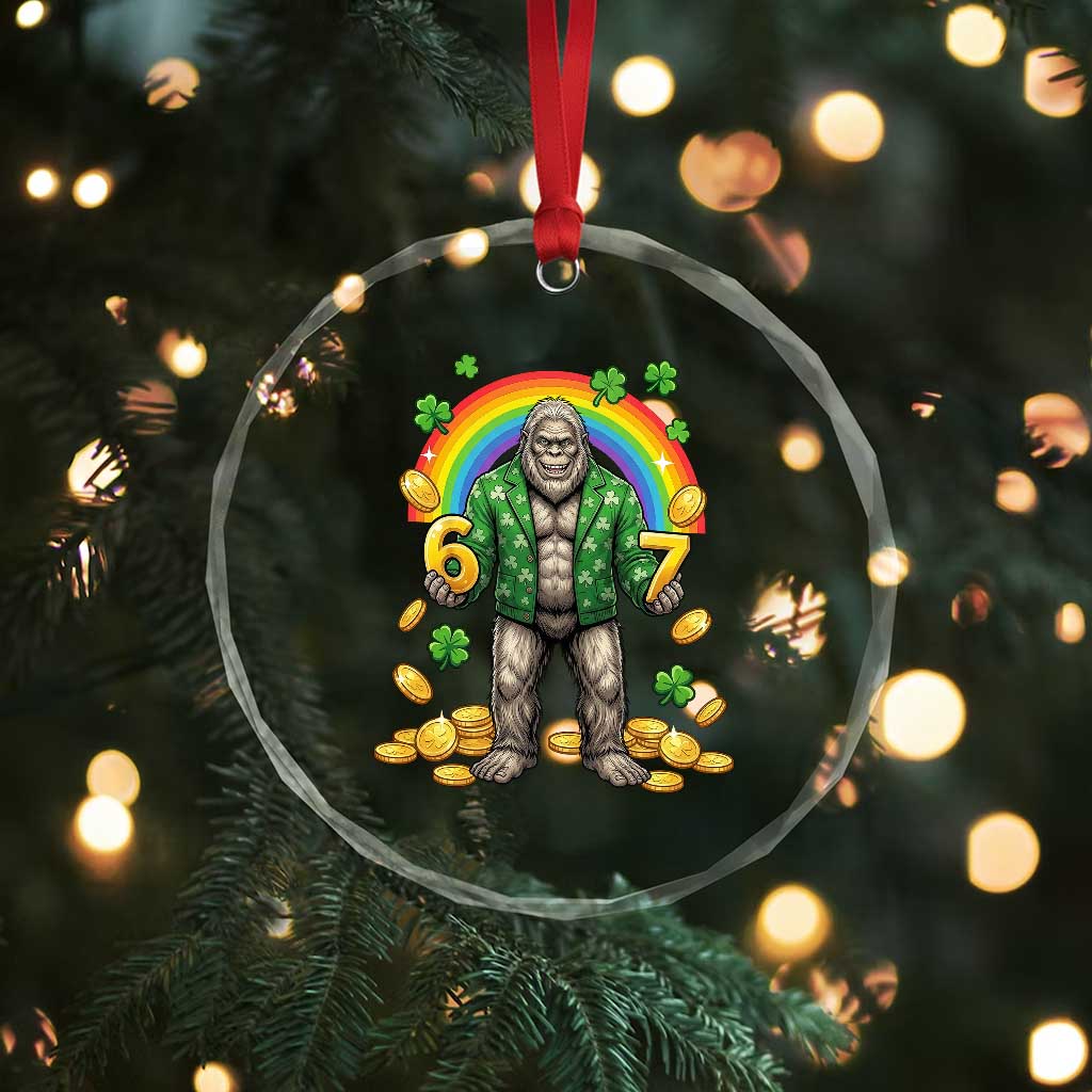 Bigfoot Six Seven Meme Crystal Glass Ornament Funny St Patricks Day Gift