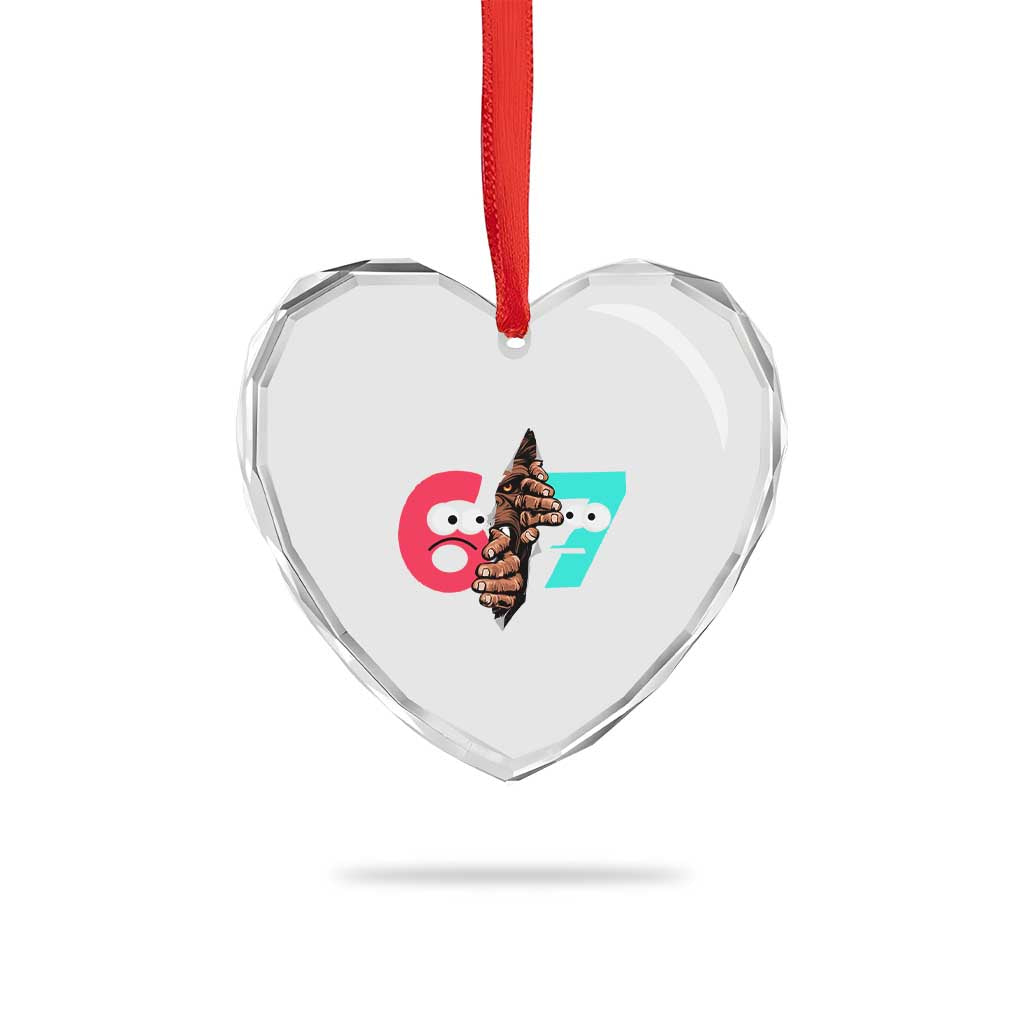 Bigfoot Six Seven Meme Heart Crystal Glass Ornament 67 Viral Gen Alpha Slang Gift - Wonder Print Shop