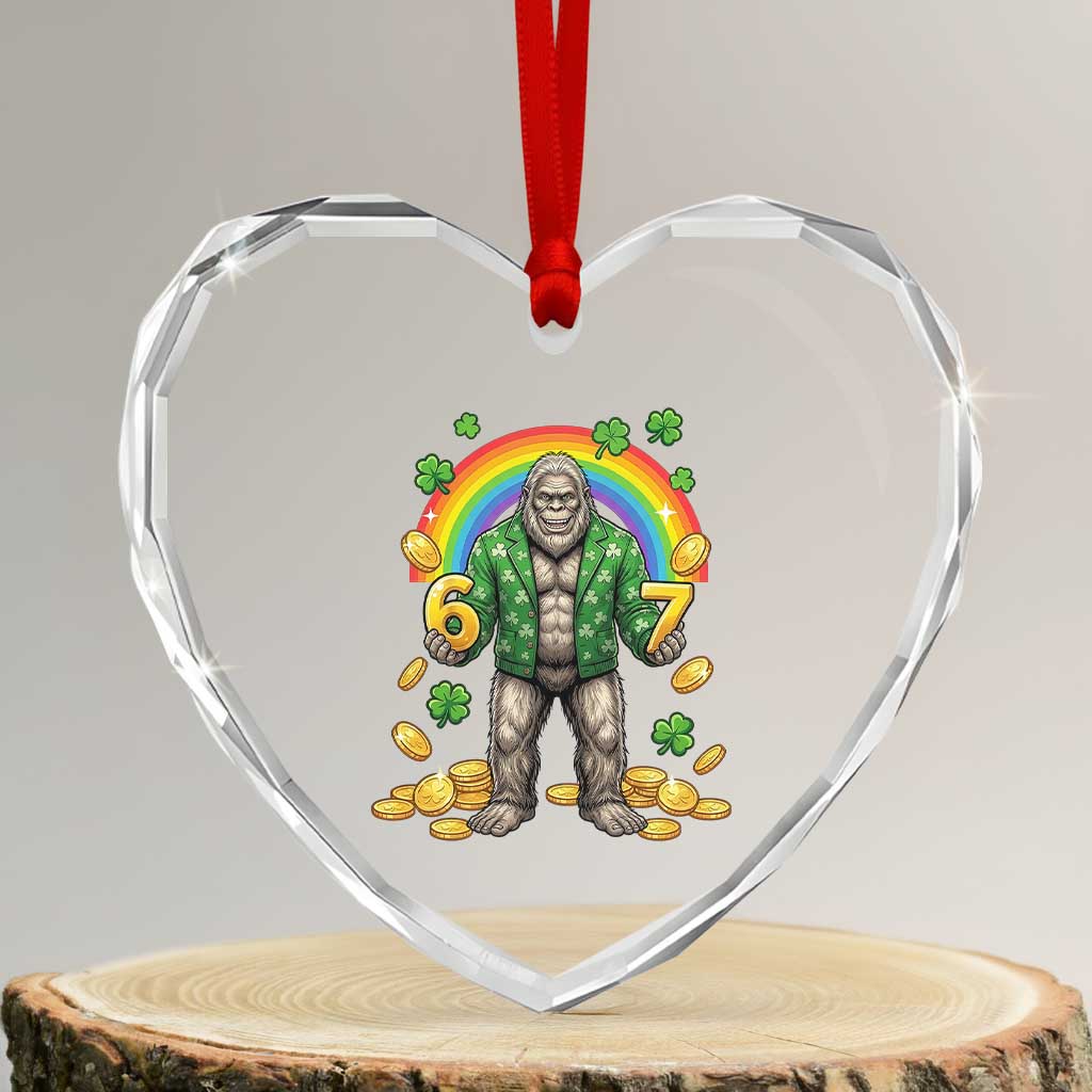 Bigfoot Six Seven Meme Heart Crystal Glass Ornament Funny St Patricks Day Gift