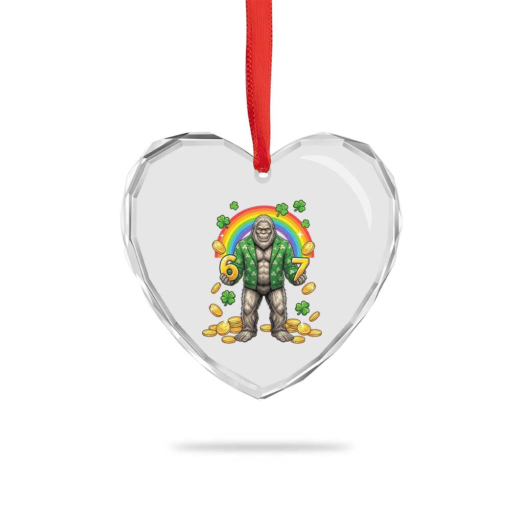 Bigfoot Six Seven Meme Heart Crystal Glass Ornament Funny St Patricks Day Gift