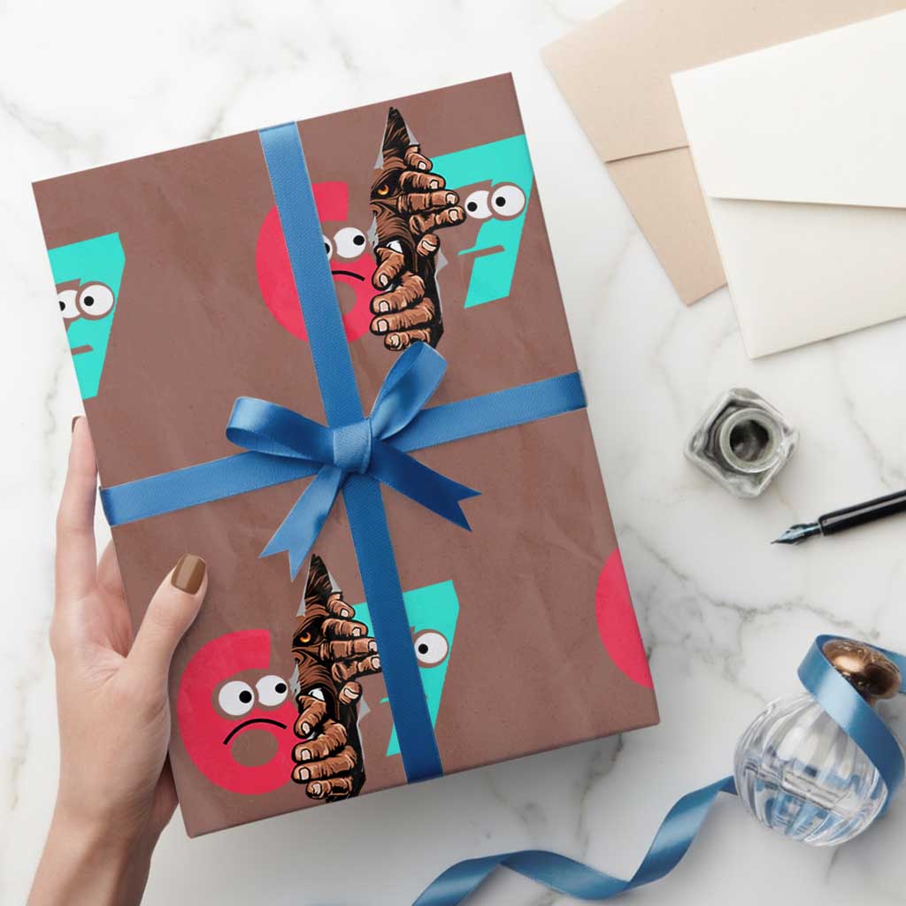 Bigfoot Six Seven Meme Wrapping Paper Roll 67 Viral Gen Alpha Slang Gift - Wonder Print Shop
