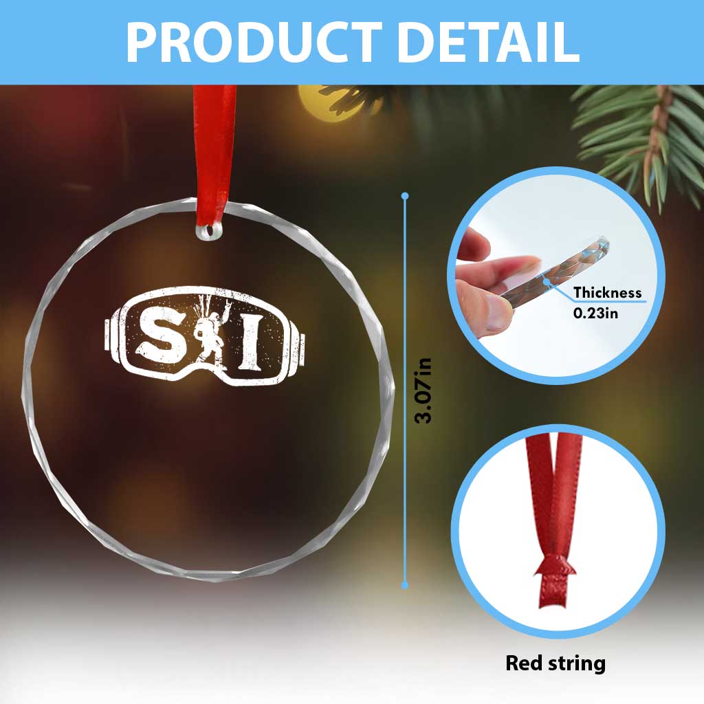 Bigfoot Skiing Crystal Glass Ornament Sasquatch Goggles Skiing Snow Ski Lover Skier - Wonder Print Shop