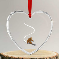 Bigfoot Skiing Heart Crystal Glass Ornament Funny Sasquatch Ski Lover Mountain Skier Winter Sports - Wonder Print Shop