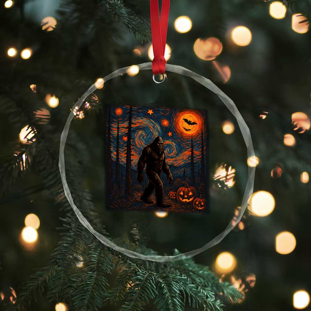 Bigfoot Starry Night Crystal Glass Ornament Funny Halloween Van Gogh Sasquatch Lovers - Wonder Print Shop