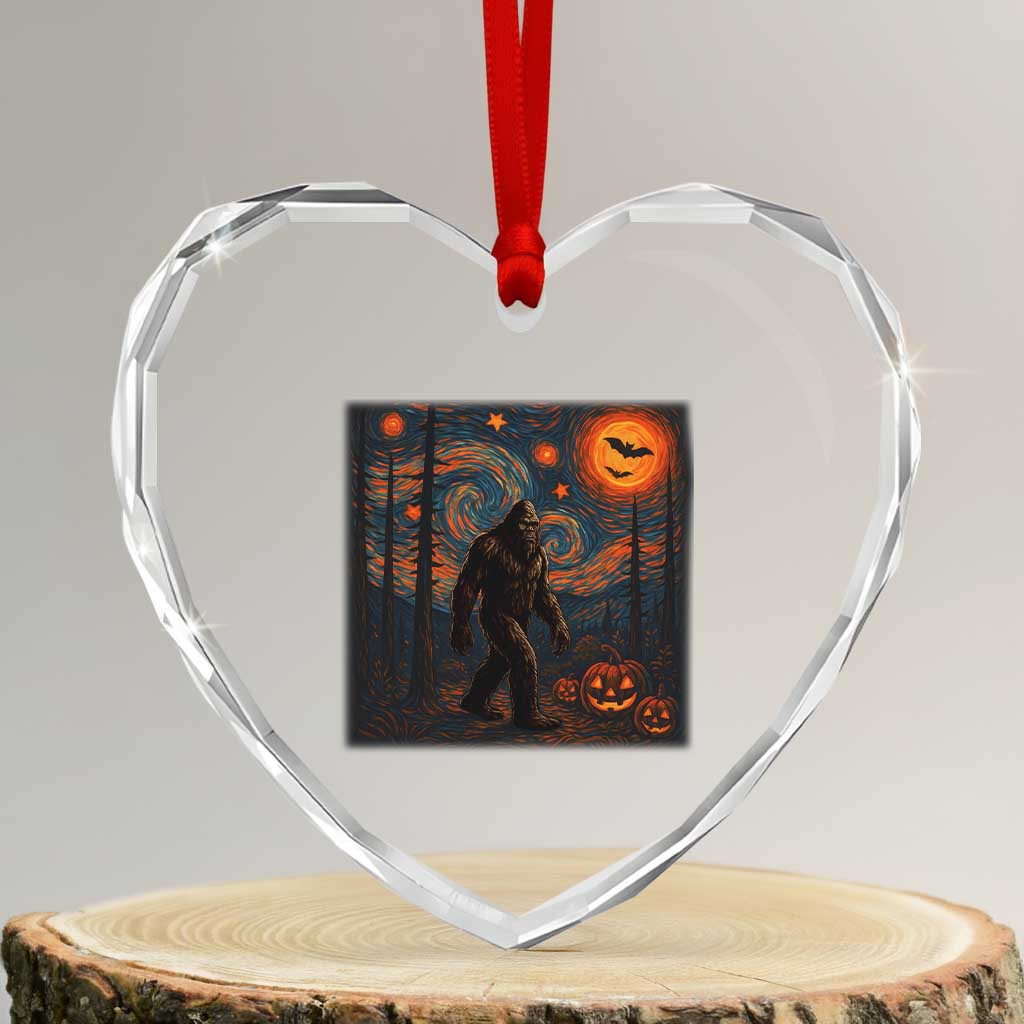 Bigfoot Starry Night Heart Crystal Glass Ornament Funny Halloween Van Gogh Sasquatch Lovers - Wonder Print Shop