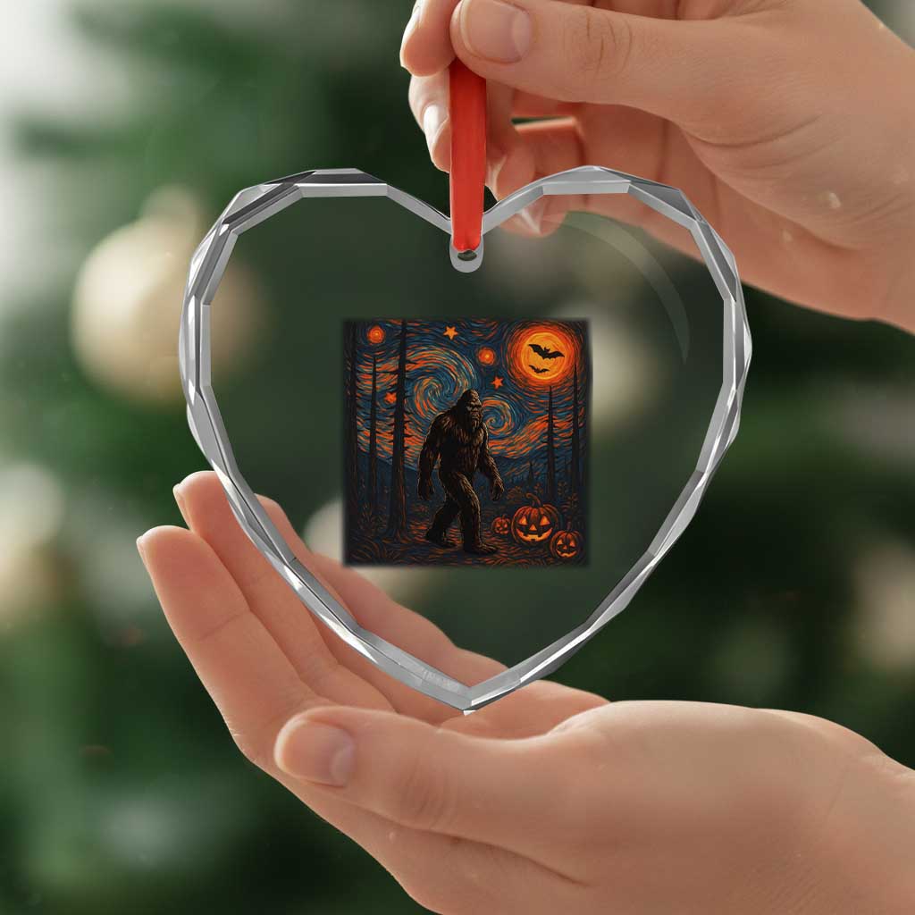 Bigfoot Starry Night Heart Crystal Glass Ornament Funny Halloween Van Gogh Sasquatch Lovers - Wonder Print Shop