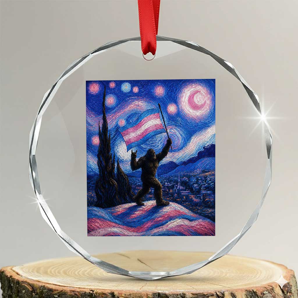 Bigfoot Starry Night Trans Rights Crystal Glass Ornament Sasquatch LGBTQ Pride