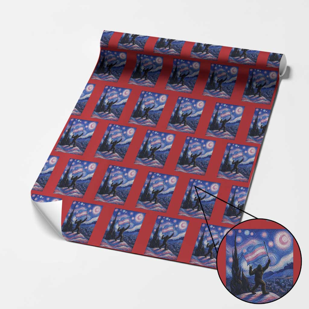 Bigfoot Starry Night Trans Rights Wrapping Paper Roll Sasquatch LGBTQ Pride