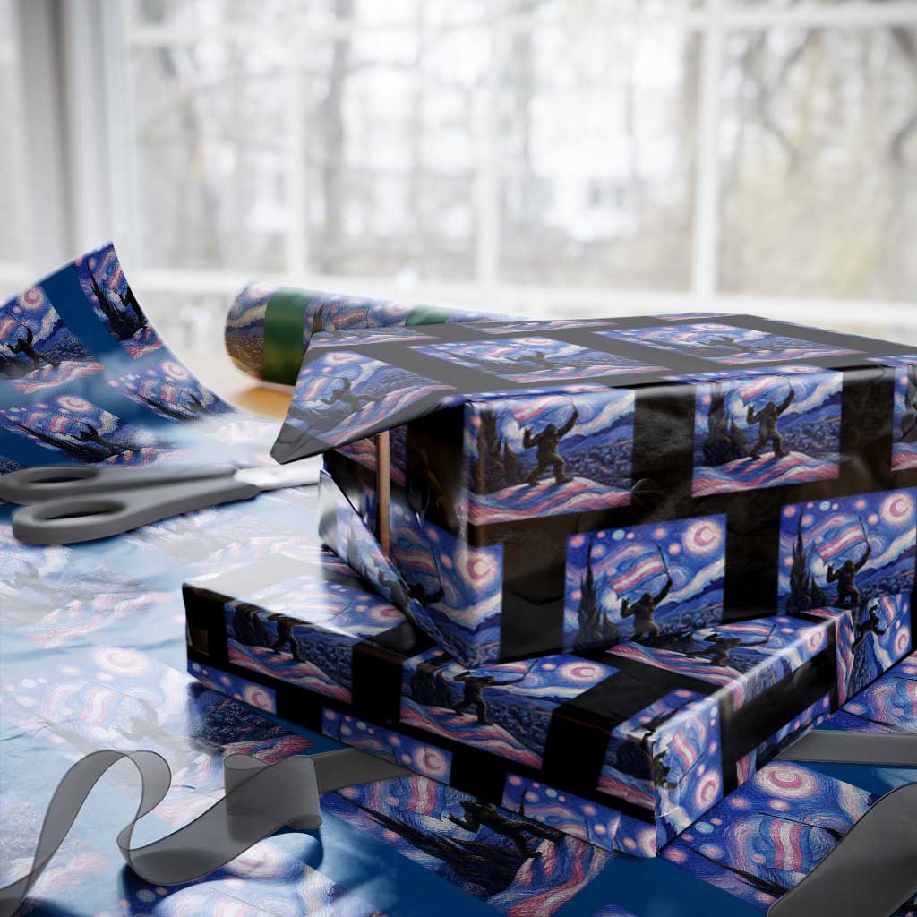 Bigfoot Starry Night Trans Rights Wrapping Paper Roll Sasquatch LGBTQ Pride