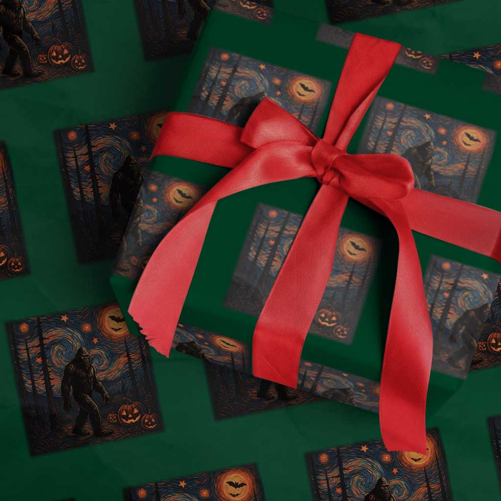 Bigfoot Starry Night Wrapping Paper Roll Funny Halloween Van Gogh Sasquatch Lovers - Wonder Print Shop