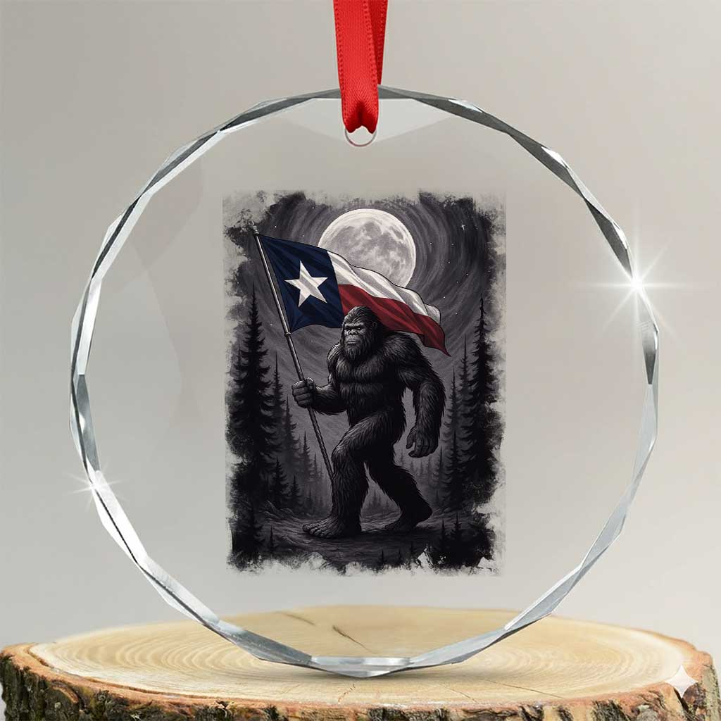 Bigfoot Texas Crystal Glass Ornament Forest Sasquatch Loves Rock On Hand Texas Flag - Wonder Print Shop